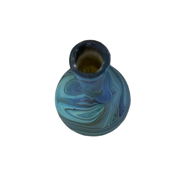 Blue Marbled Hand Blown Glass Bud Vase 6" - Picture 5 of 6